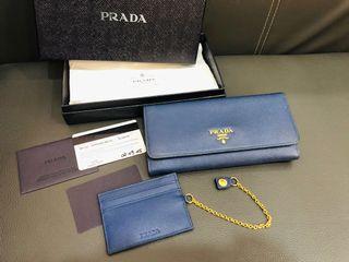 Authentic Prada Saffiano Long wallet Bluette