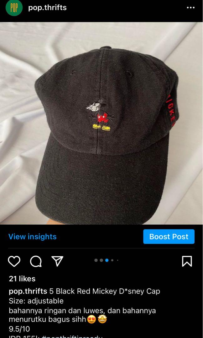 Black Red Mickey Disney Cap, Fesyen 