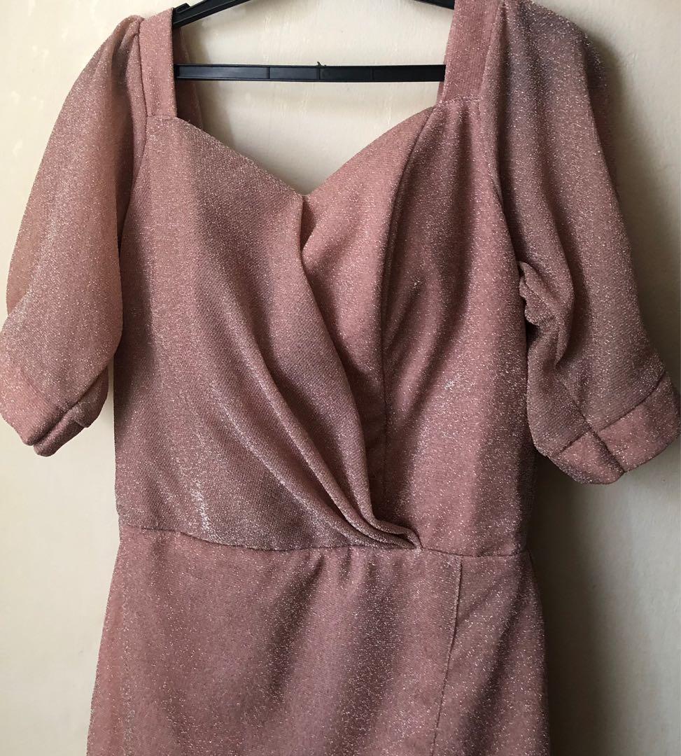 Blush pink formal (ninang) glittery gown, Women's Fashion, Dresses