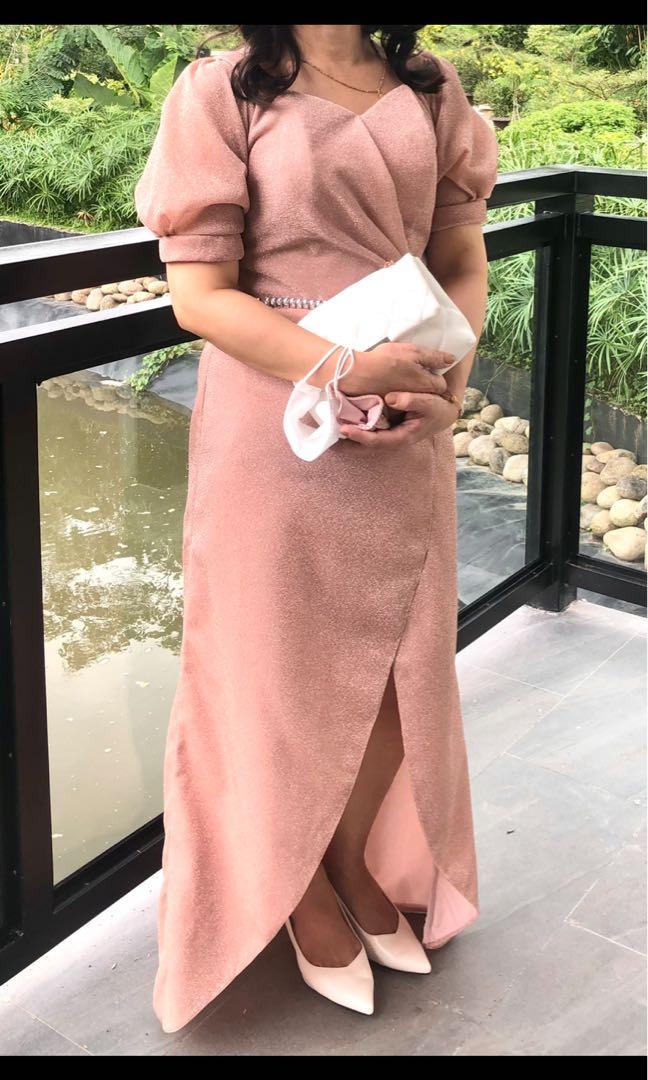 Blush pink formal (ninang) glittery gown, Women's Fashion, Dresses