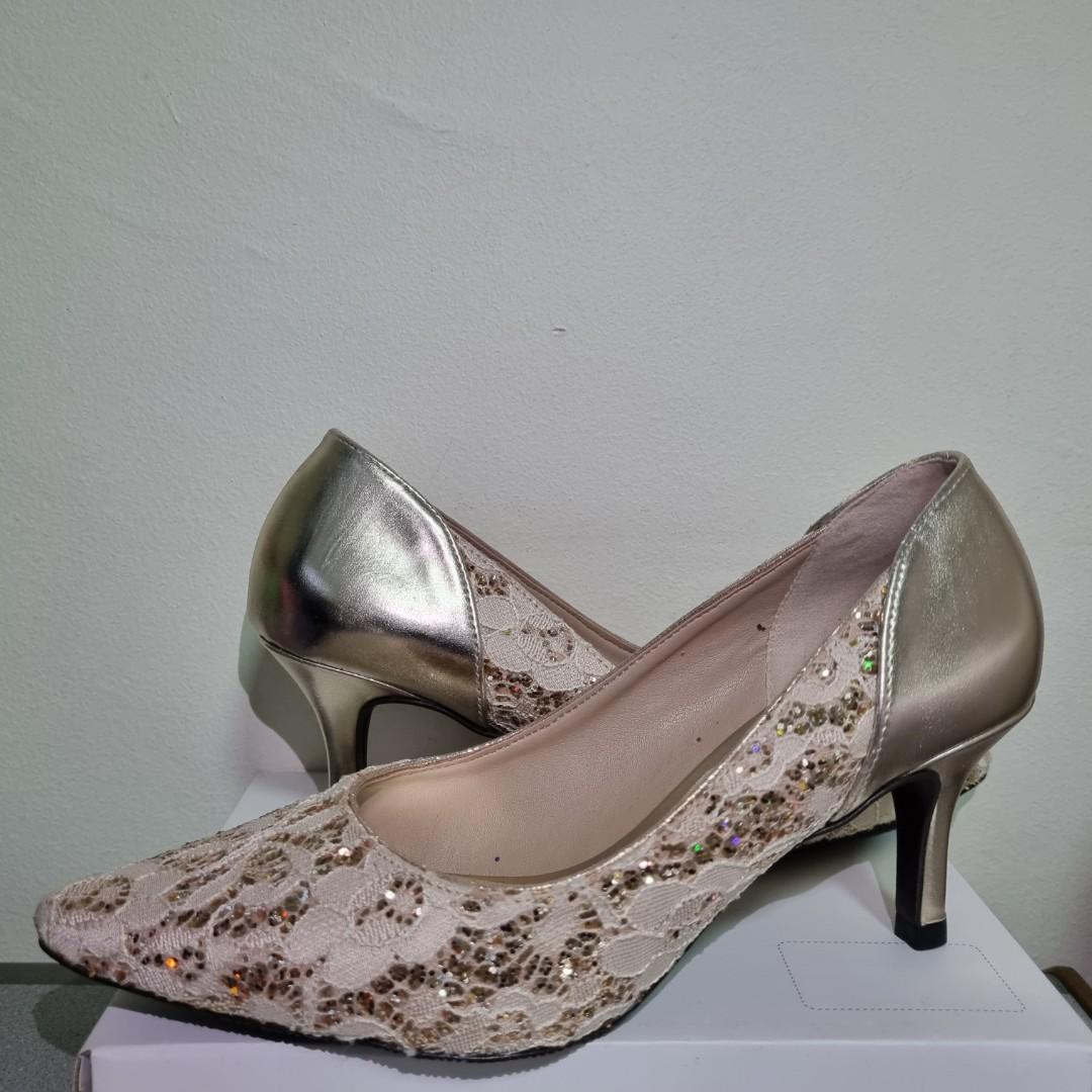 Gold lace heels best sale