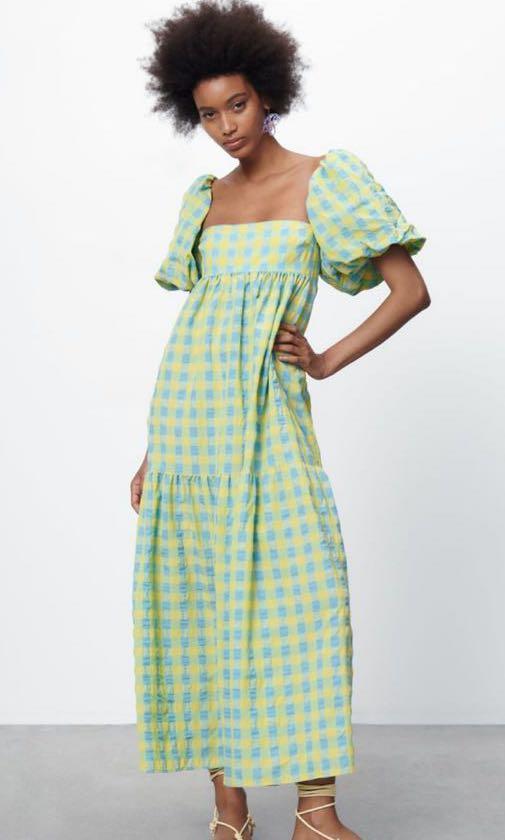 Zara check midi dress discount