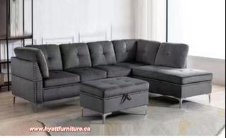 Brand new All 3pcs Soft Touch Velvet Fabric Sectional Sofa, Reversible Chaise w/ Ottoman only $1398