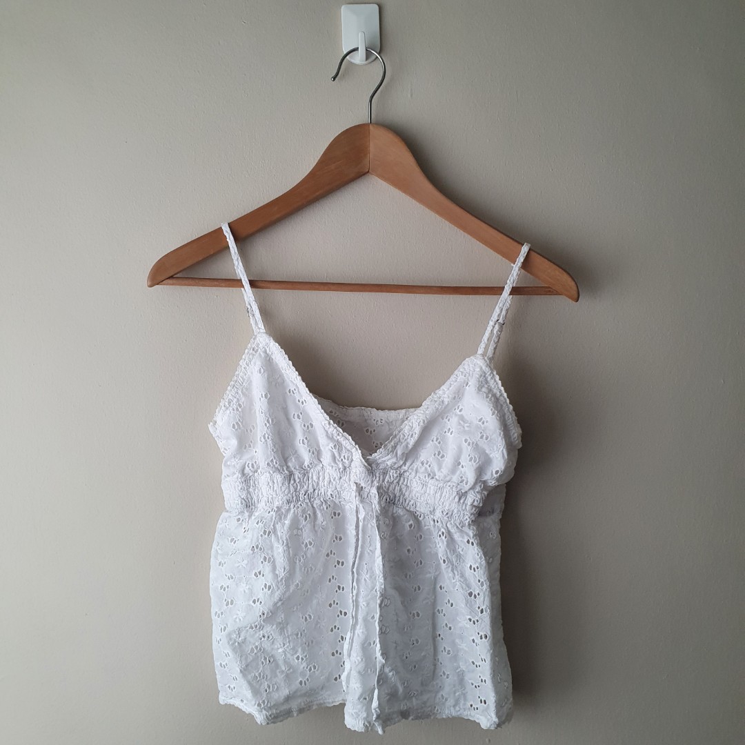 Brandy Melville White Floral Lace Eyelet Edith Tank Top