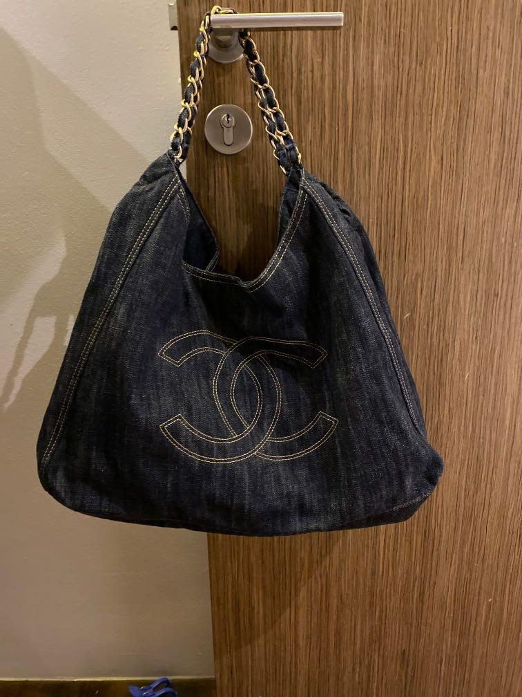 CHANEL Leather Coco Cabas Denim Shoulder Bag