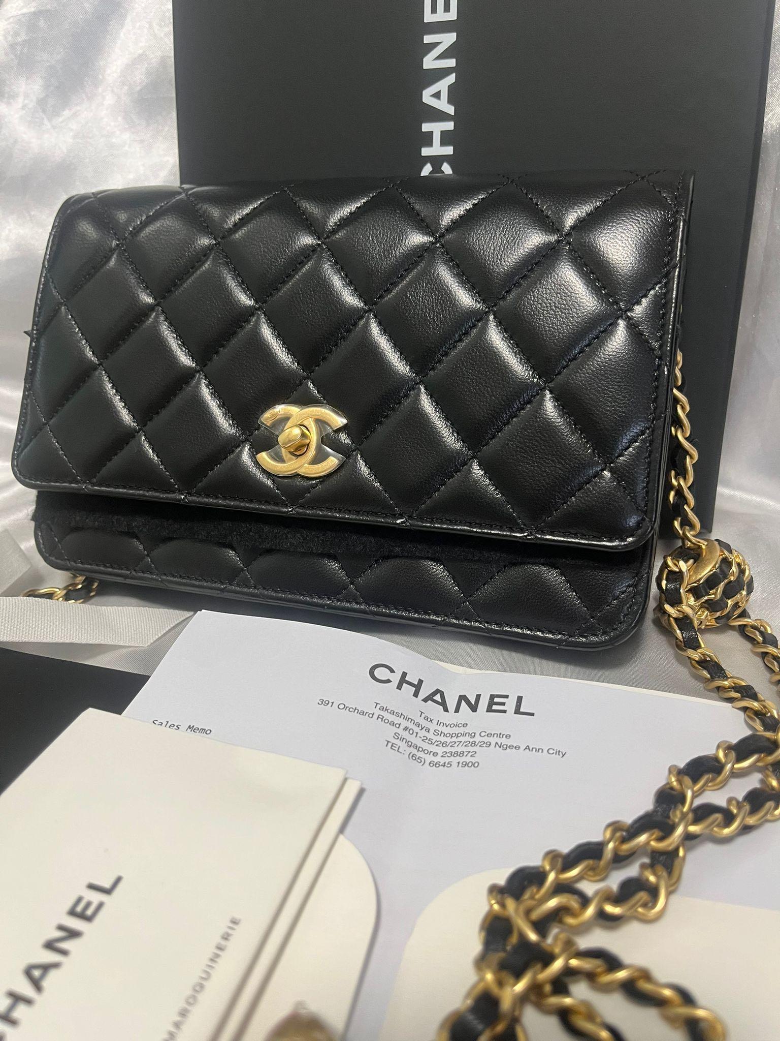 Chanel 23C Pearl Crush Wallet on Chain WOC in Black Lambskin LGHW