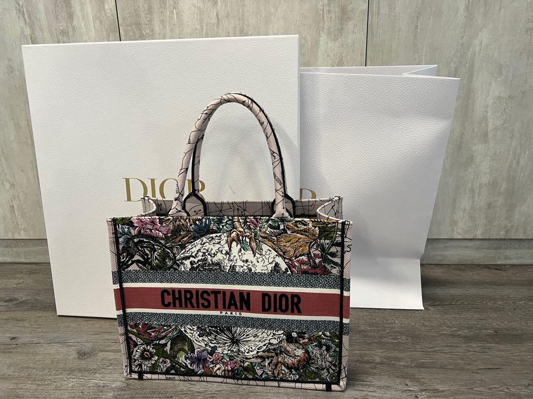 Medium Dior Book Tote White Multicolor Flowers Constellation Embroidery (36  x 27.5 x 16.5 cm)