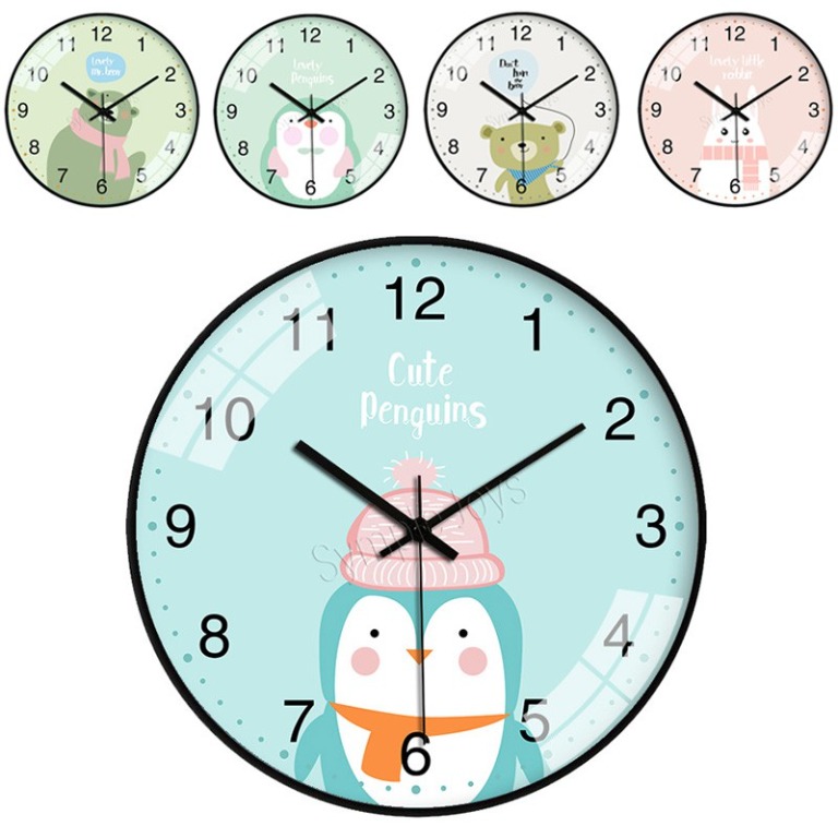 Cute Cartoon Wall Clock Silent Quartz Movement 30cm Round Furniture Home Living Home Decor Clocks On Carousell