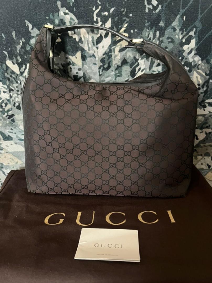 AUT. GUCCI Monogram Medium Hobo Black GG Shoulder Bag with Dust bag