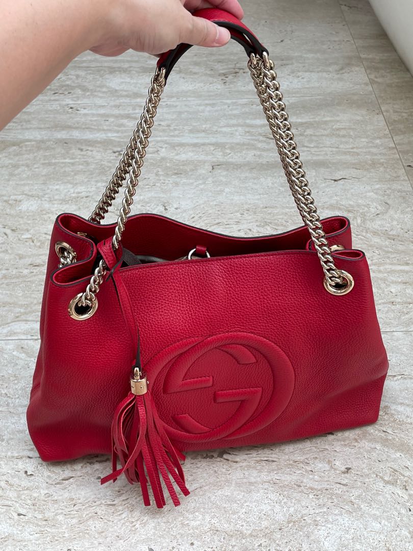 Red leather gucci bag online