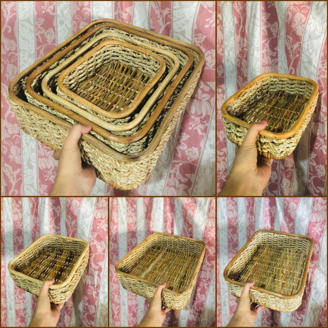 Handmade Rattan/Buri Rectangular Basket/Tray, Furniture & Home Living