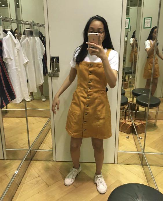 H&m yellow new arrivals denim dress