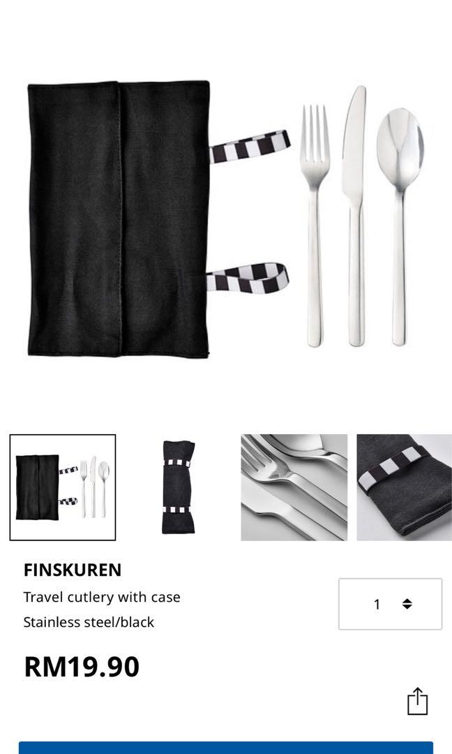 FINSKUREN Travel flatware with case, stainless steel/black - IKEA