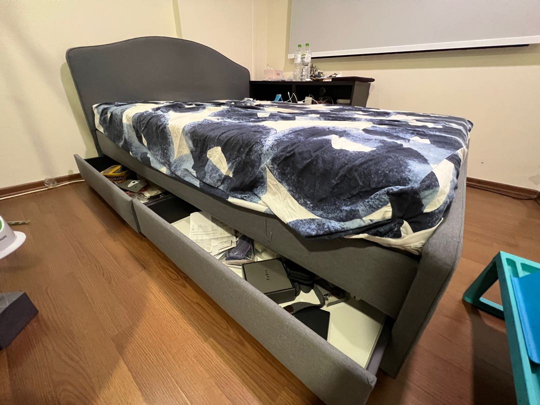 Ikea Queen Size Bed Frame with storage box & Mattress, Furniture & Home