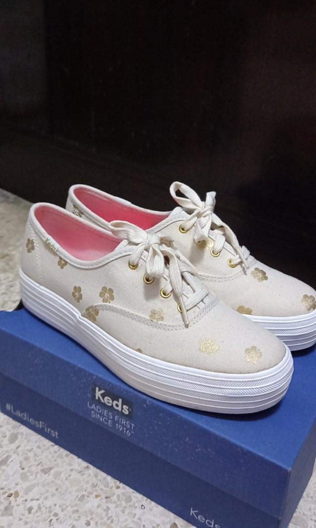 Keds Triple Hibiscus Natural Gold Fesyen Pria Sepatu Sneakers