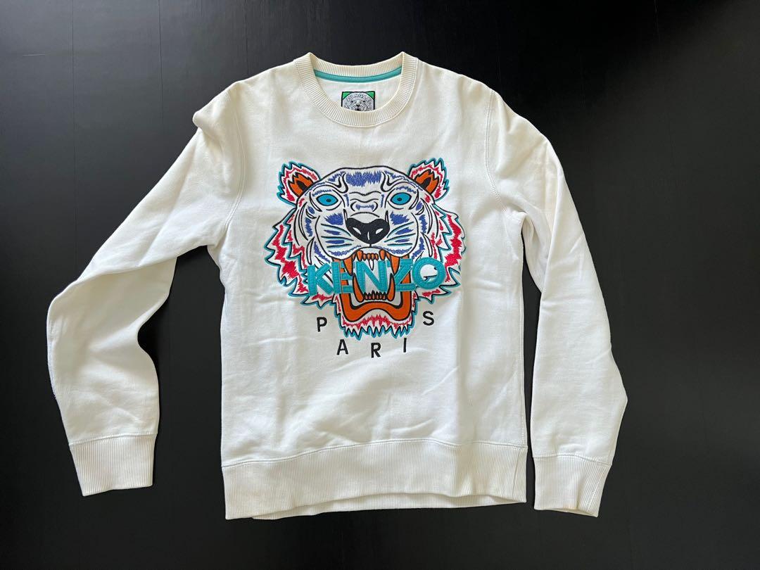 Kenzo Tiger Embroidered Crewneck White Sweatshirt Mens Size M