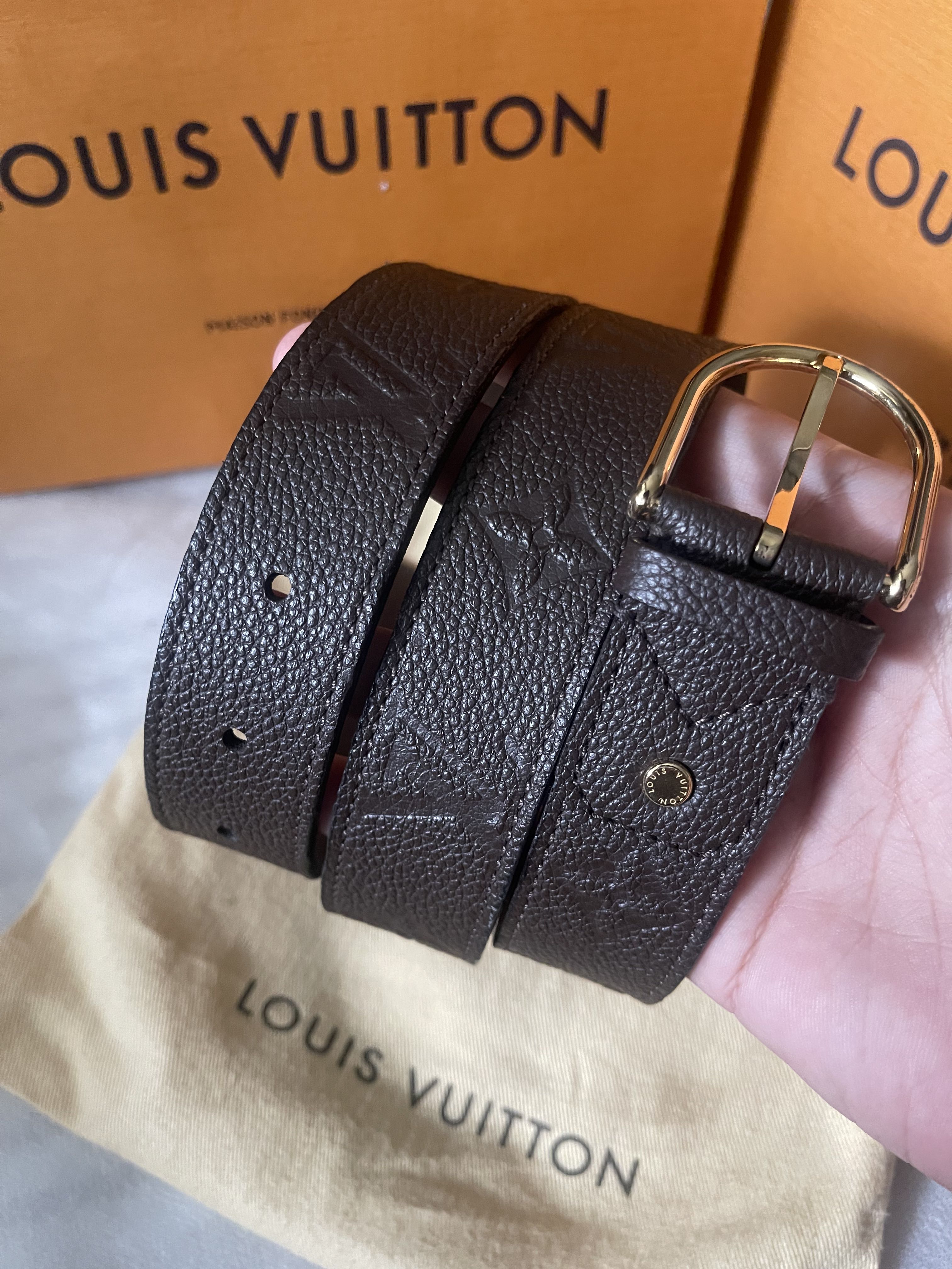 Louis Vuitton Gold Leather Mahina Perforated Belt Size 90 CM Louis