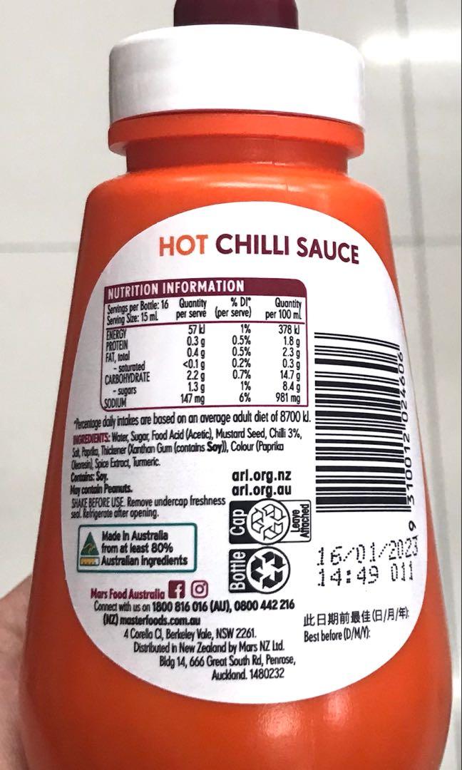 Master Foods Hot Chilli Sauce 250mL (Category: Spice & Seasoning) located in Manila. Submitted by rotalie (Listing ID 1170425682, Image 2). Description: Master Foods Hot Chilli Sauce 250mL #inManila #inQC #inMandaluyong #inMakati #inTaguig #inPasig #inMarikina #inCainta #inAntipolo Delivery thru Lalamove or Grab express c/o buyer from Sampaloc Manila. Payment via bank transfer or GCash before shipping :) For further inquiries, pls call us 0915326