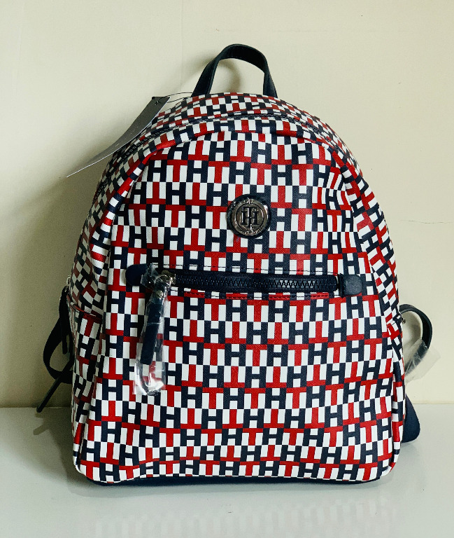NEW TOMMY HILFIGER BLUE WHITE RED SIGNATURE LOGO TRAVEL BACKPACK