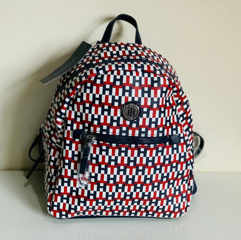 NEW TOMMY HILFIGER BLUE WHITE RED SIGNATURE LOGO TRAVEL BACKPACK