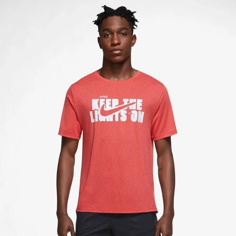 NIKE DRI FIT MILER WILD RUN MENS SHORT SLEEVE PRINTED RUNNING TOP Men s Fashion Activewear on Carousell