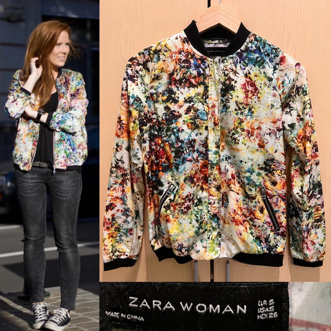 Floral print shop bomber jacket zara
