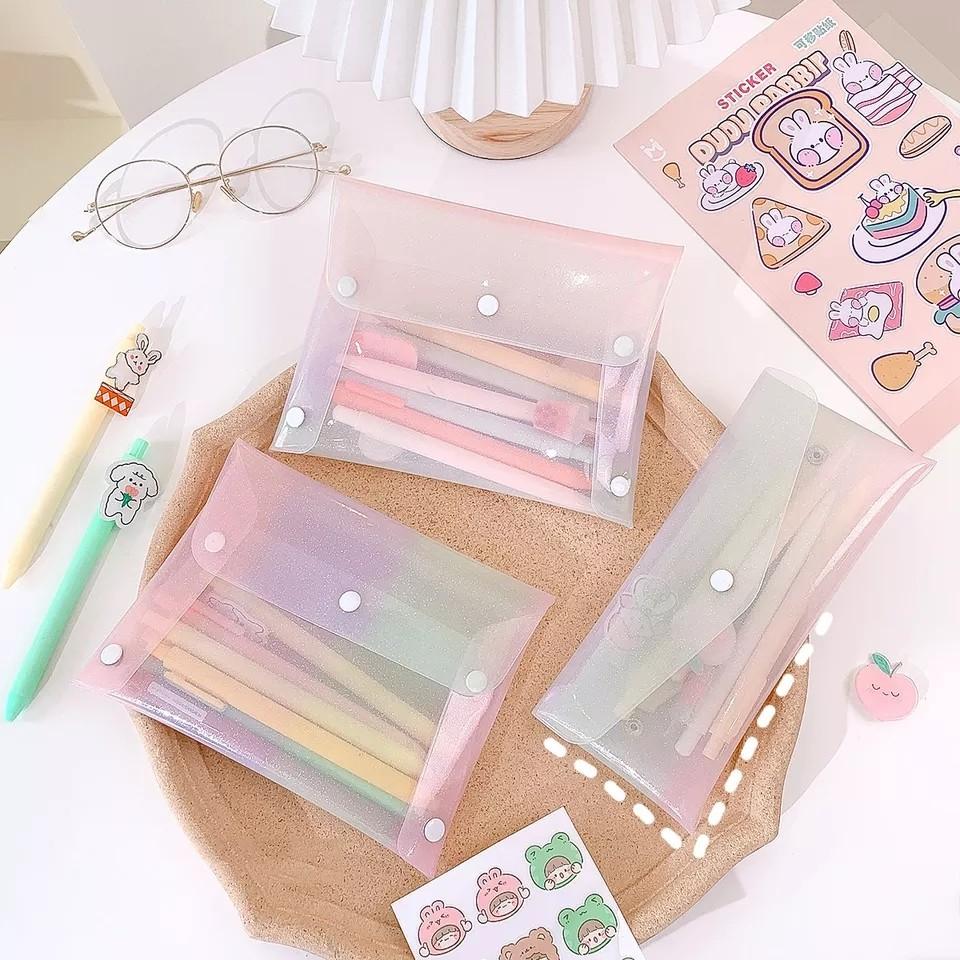 Pouch Transparan Jelly Rainbow Aesthetic Tempat Pensil Makeup PVC