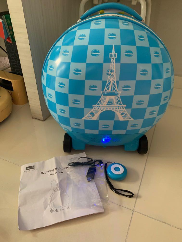 Kids Luggage RC Remote Control Walking Suitcase Compact Blue Eiffel