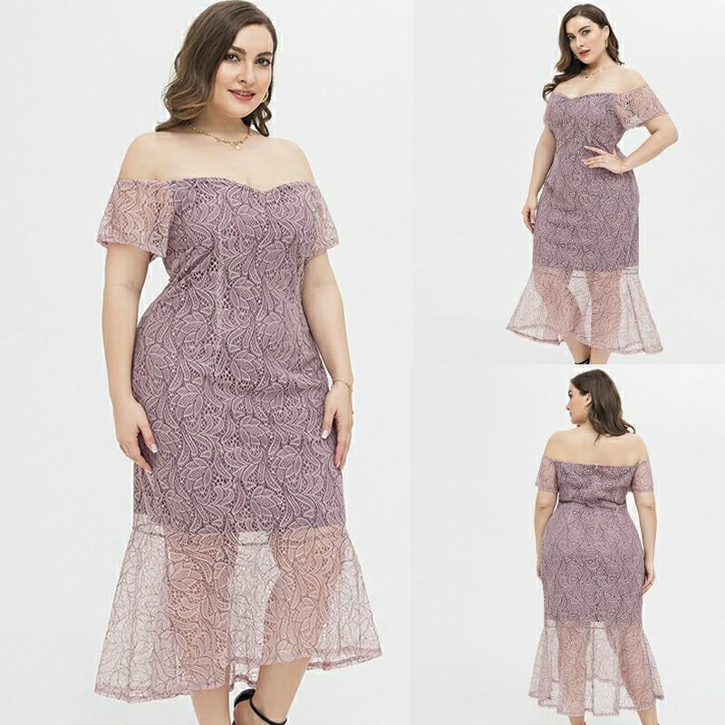 Ready Stock XL 4XL Big Size Women Party Dress Fancy Look Boat Neck