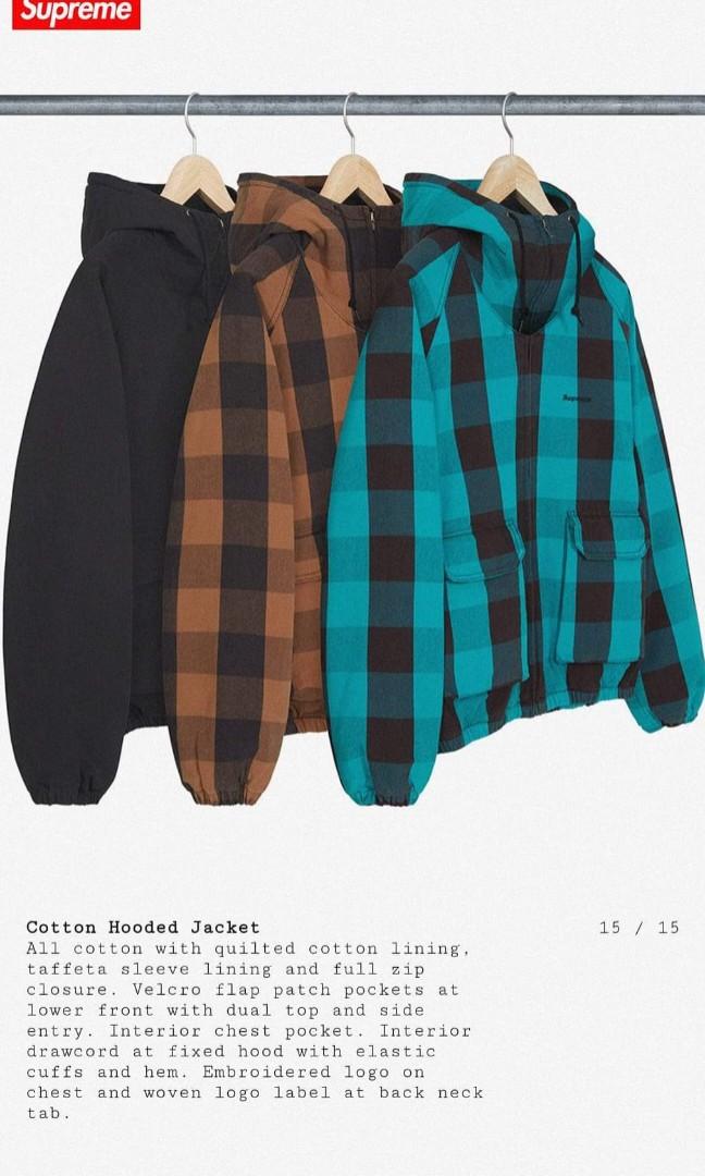 Supreme Cotton Hooded Jacket SS22 3 Cols: Teal Plaid / Brown Plaid