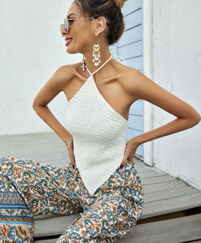 Tie back backless knit top, 女裝, 上衣 
