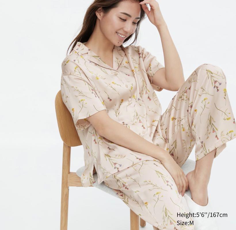 Uniqlo Satin Short Sleeve Printed Pyjamas 30 Natural Women s