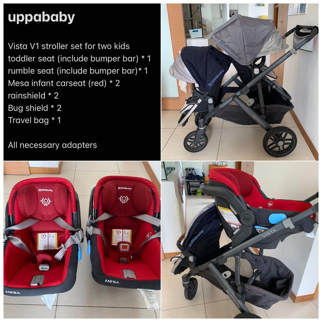Uppababy Vista Stroller V1 2 seats 2 Car seat Full Set Babies
