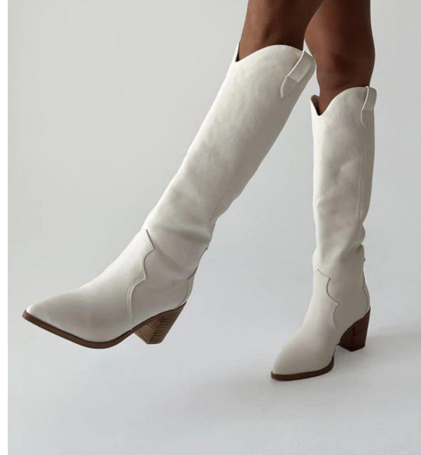 BILLINI WHITE CREAM COWBOY BOOTS PRINCESS POLLY