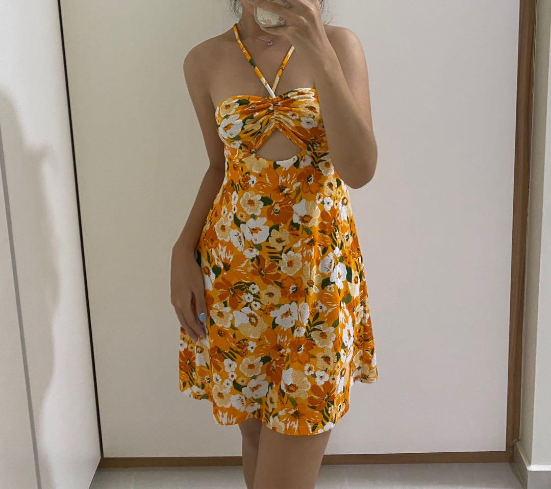 Yellow floral halter dress 2025