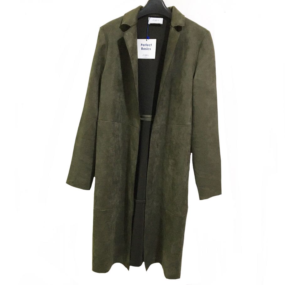 Zara Army Green Faux Suede Stylish Coat (New), Women'S Fashion, Coats,  Jackets And Outerwear On Carousell