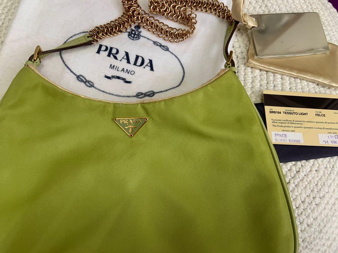 PRADA-Logo-Nylon-Leather-Chain-Shoulder-Bag-Light-Green-BR0104