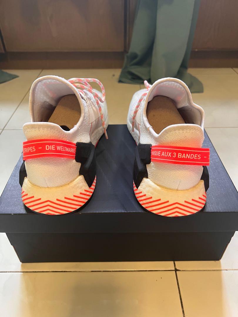 Adidas NMD R1 V2. (White and luminous orange), Men's Fashion, Footwear,  Sneakers on Carousell