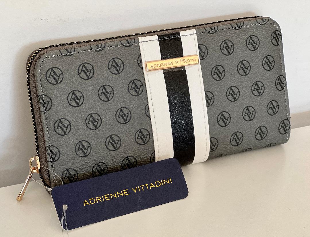 ADRIENNE VITTADINI GRAY BLACK WHITE ZIP AROUND PHONE HOLDER CLUTCH