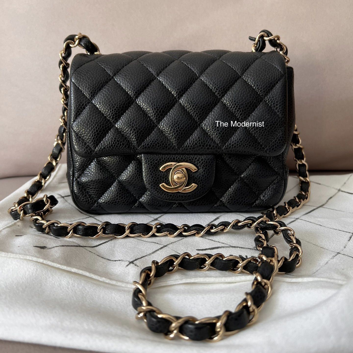 Chanel square clearance mini caviar gold