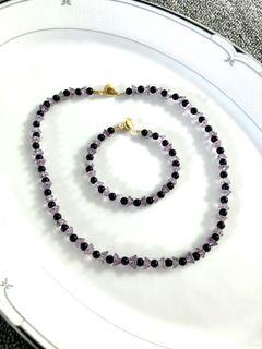 BEAUTIFUL AMETHYST AND ONYX GENUINE AND NATURAL PREMIUM | SET OF NECKLACE AND BRACELET| NECKLACE 17” BRACELET 7” | SOURCE JAPAN | SOLD AS IS NO ORIGINAL INCLUSIONS