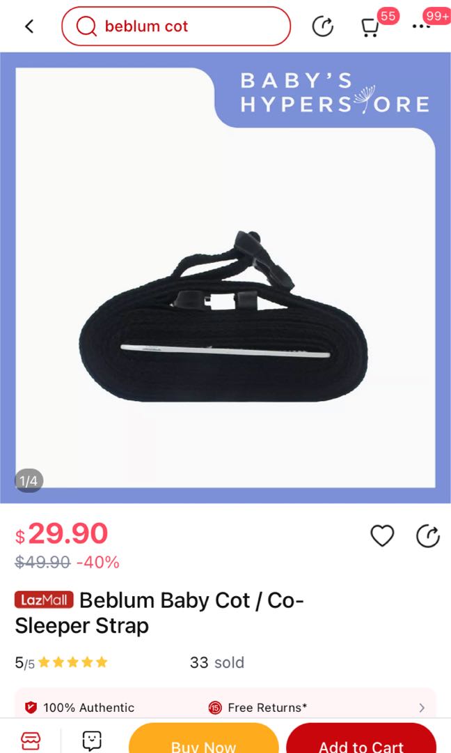 Beblum cosleeper strap, Babies & Kids, Baby Nursery & Kids Furniture