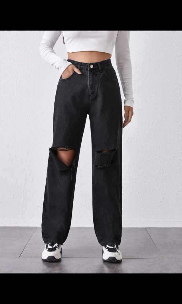 black ripped baggy jeans, Women's Fashion, Bottoms, Jeans u0026 Leggings on  Carousell