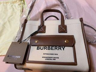 Burberry#保證正品 Freya 迷你雙色帆布拼皮革
