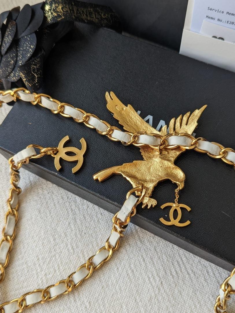 Chanel CC RARE 01P Runway Eagle Chain Vintage Belt Necklace GHW box