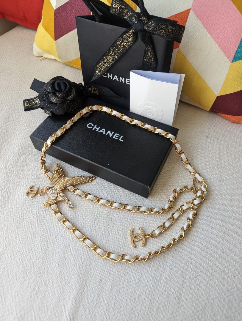 Chanel 2022 Gold and Black Leather Chain CC Choker in Box