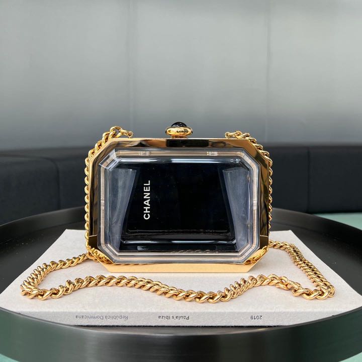 Chanel Gold Premiere Plexiglass Minaudiere Clutch Bag Chanel