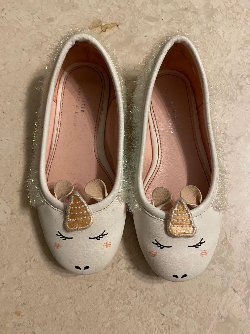 Little Charles Keith girls dress shoes unicorn and gold shoes