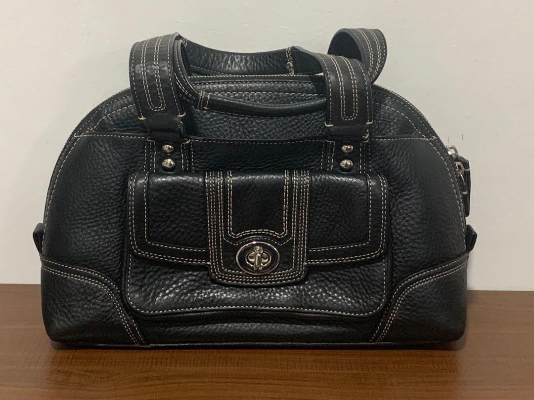 Coach bag (retail item) (Category: Luxury Bags & Wallets) located in Pasig City. Submitted by mibella_declutters (Listing ID 1160232775, Image 1). Description: Coach Black Pebbled Leather Hampton Top Handle Satchel Bag Limited edition Used a few times Can pass as BNEW Original price: P25,000 Shipping c/o buyer .