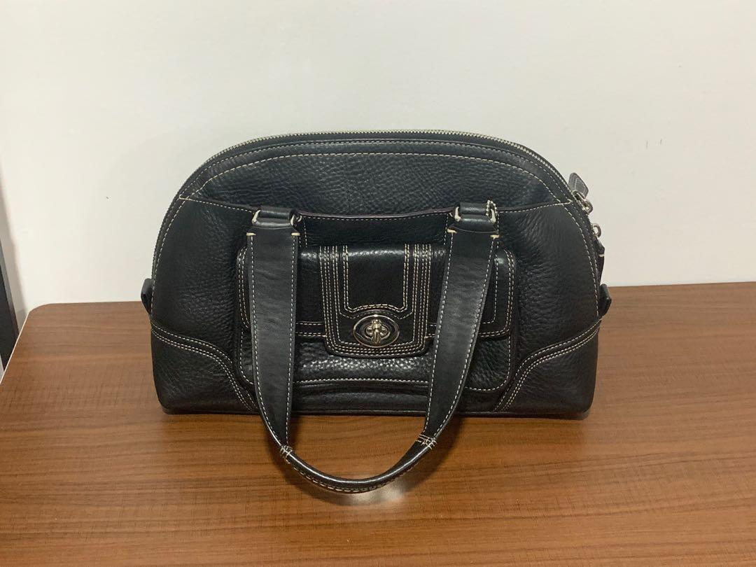 Coach bag (retail item) (Category: Luxury Bags & Wallets) located in Pasig City. Submitted by mibella_declutters (Listing ID 1160232775, Image 3). Description: Coach Black Pebbled Leather Hampton Top Handle Satchel Bag Limited edition Used a few times Can pass as BNEW Original price: P25,000 Shipping c/o buyer .